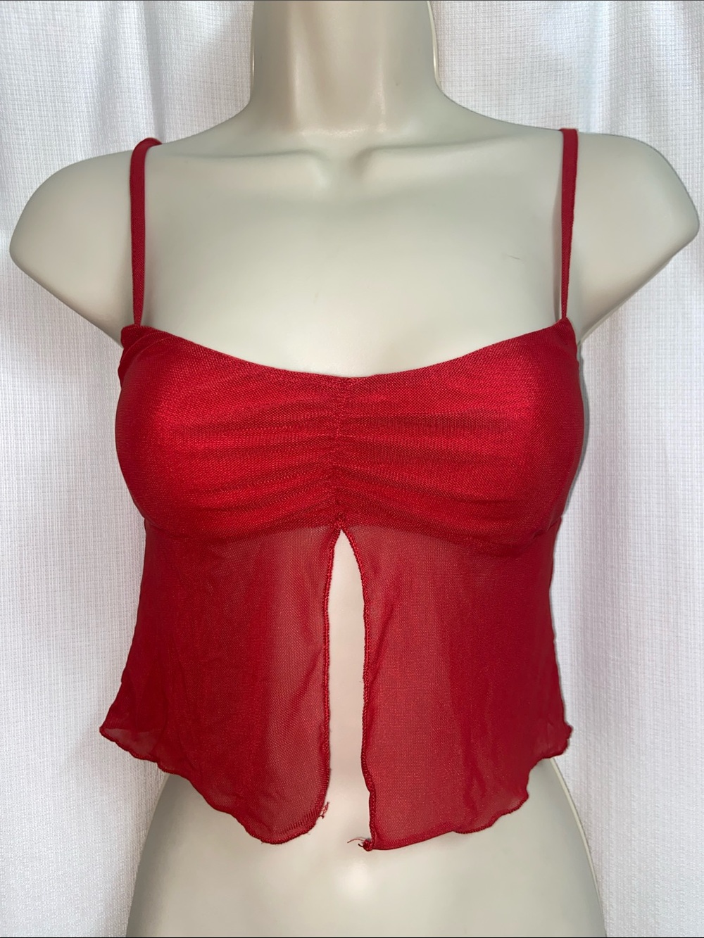 Princess Polly Red Sheer Spaghetti Strap Split Hem Cropped Camisole